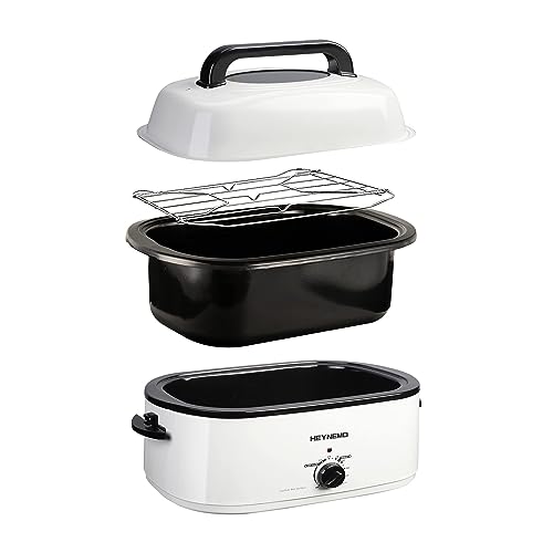 Roaster Oven Electric, 22 Quart with Self-Basting Lid, Turkey Roaster with Removable Pan and Rack, Adjustable Temperature Control Powerful 1450W Stainless Steel Roaster Oven, White