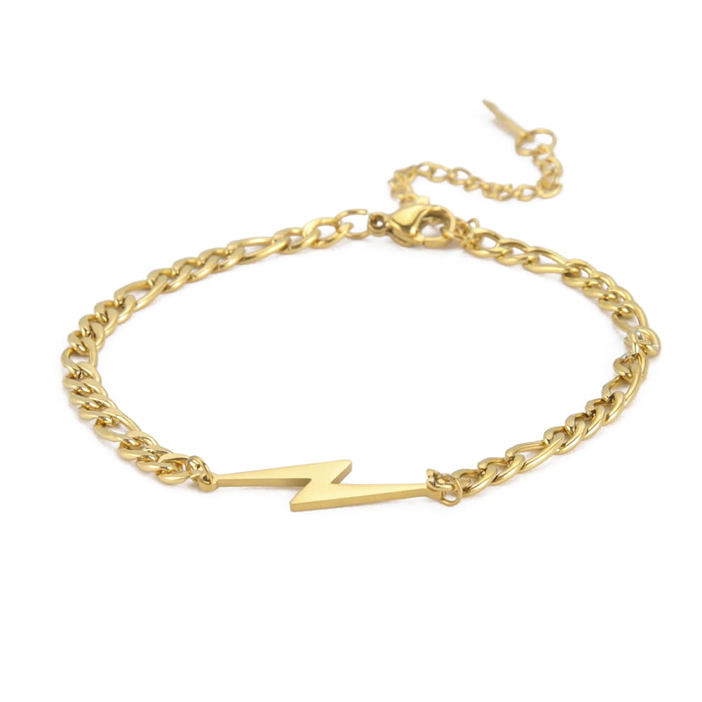 Amaxer Flash-Armband, minimalistische geometrische Anhänger-Halskette, Zick-Zack-Blitz-Anhänger, Charm-Armband für Unisex-flache kubanische Kette