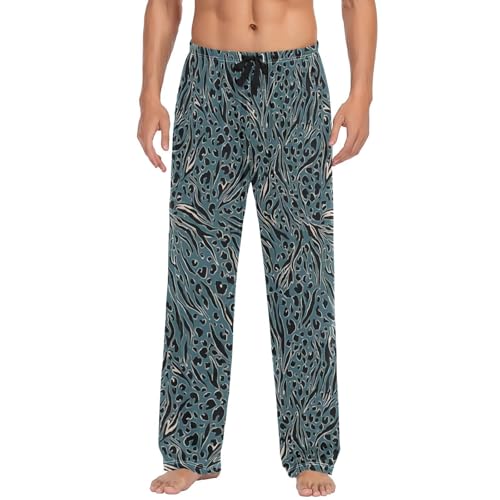 Men's Pajama Pants,Leopard Navy Blue Print Lounge Lightweight Sleep Bottoms Pants with Pockets Size S-XXL