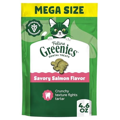 Greenies Cat Treats, Feline Veterinarian-Recommended Adult Natural Dental Cat Treats, Savory Salmon Flavor, 4.6 oz. Pouch