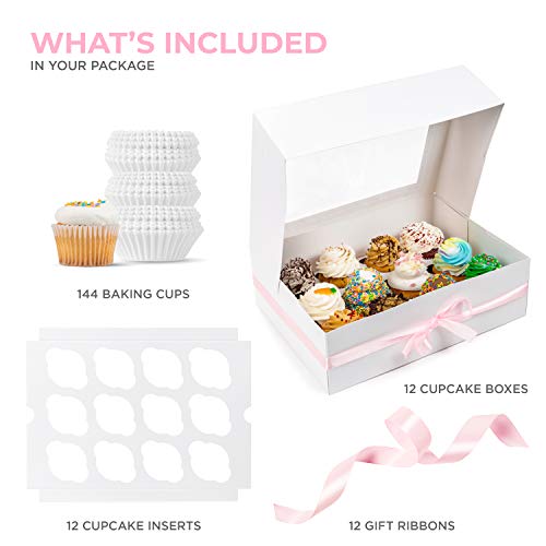 image for SMIRLY Bakery Cupcake Boxes and Cake Carrier: 12 Treat Holder Storage 