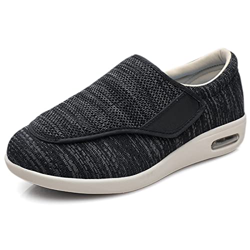 STUNAHOME Extra breda skor för kvinnor, män, ortopediska diabetesskor med minnesskum justerbara promenadskor för äldre, artrit, ödem, svullna fötter, tumme valgus, Svart grå, 40 EU Bred