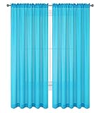 Drape/Panels/Scarves/Treatment Beautiful Sheer Voile Window Elegance Curtains Scarf for Bedroom & Kitchen Fully Stitched and Hemmed, Set of 2 Turquoise Blue (Turquoise, 84