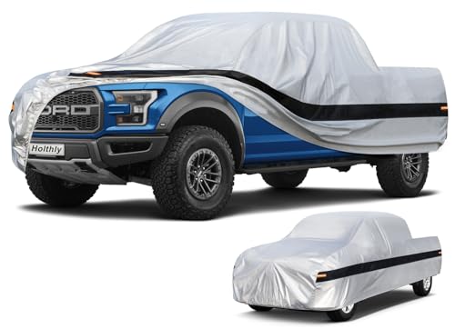 Holthly 10 LayerTruck Cover Waterproof All Weather. Pickup Truck Cover Rain Snow UV Dust Protection. Length: 210-230 inches, Universal Fit for Ford F150 Chevy Silverado Dodge Ram 1500.