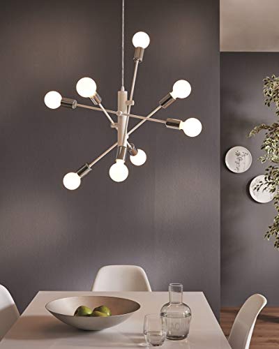 EGLO Gradoli Pendant Light 8 Bulbs Metal in White and Chrome Dining Table Lamp Living Room Lamp Hanging with E27 Socket Diameter 71 cm - Image 3