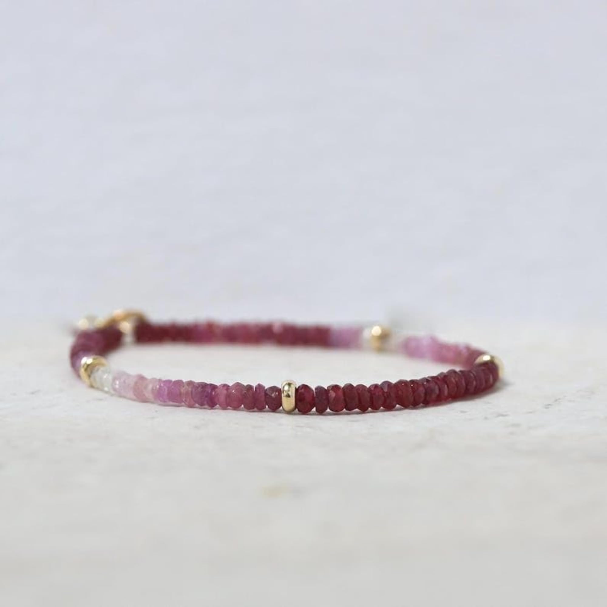 Ombre Ruby Rondelle Bead Bracelet, Gold Plated Clasp