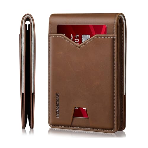 Real Leather Wallet for Men,Slim Bifold Wallet Minimalist Front Pocket Design, RFID Mens Wallet with Money Pocket,ID Window, Hold Up to 11 Cards (Coffee)