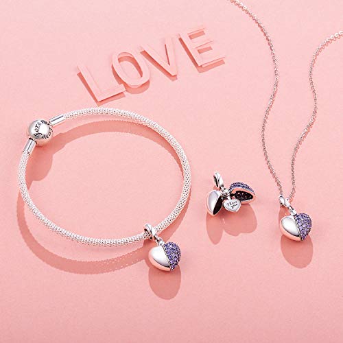 NINGAN “I Love You” Dangle Charm Love Heart Pendant Bead for Women Wife Mom Daughter Friends with 5A Cubic Zirconia for Charm Bracelets in 925 Sterling Silver2