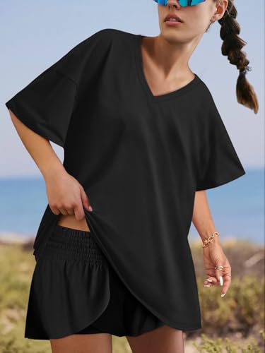 Womens Overisized Tshirts V Neck Workout Gym Shirts Tops Casual Summer Clothes3