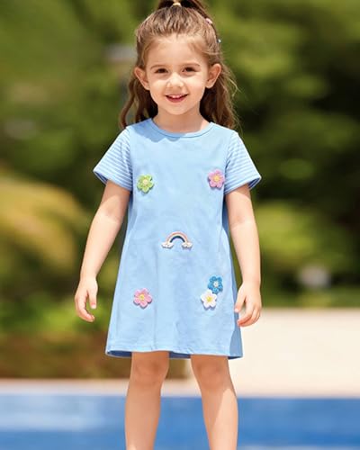 Image of Girls Cotton Long Sleeve Casual Cartoon Appliques Striped Jersey Dresses