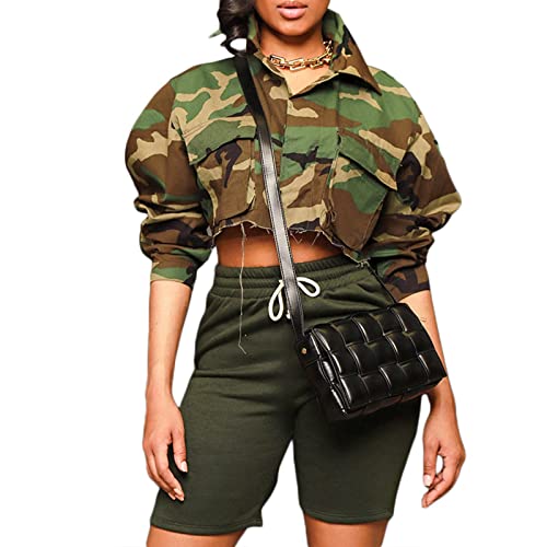 Voghtic Camo Coat for Women Lapel Neck Button Down Camouflage Cropped Jackets Tops with Multi Cargo Pockets2