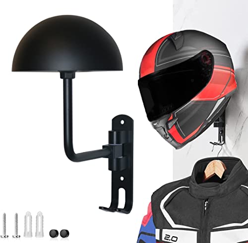 Sangmo 180° Motorcycle Helmet Rack, Rotation Metal Helmet Holder Wall Mount, Helmet Holder Bike With 2 Hooks Helmet Hanger For Motorcycle Bike Coats, Caps, Baseballs, Rugby #TOP2