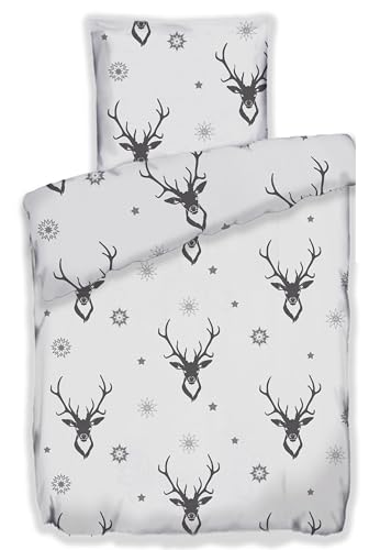 MB Warenhandel24 Bettwäsche Winter 135x200 + 80x80 cm Microfaser Flausch Fleece Thermofleece warm 2 TLG teilig (ca. 1x 135x200 + 1x 80x80 cm, Hirsch)