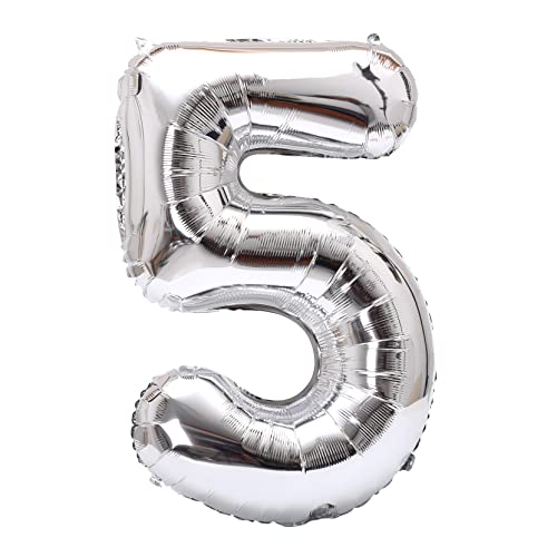 Image of YPSelected 32 Inch Large Foil Helium Number Balloon Birthday Wedding Party 0-9 (Silver, 5)