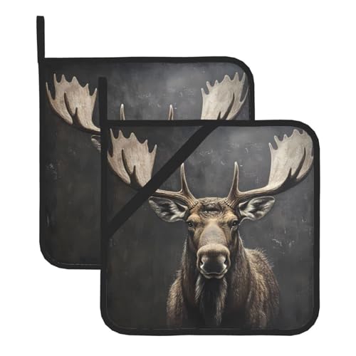 Majestic Elk PhotoSet of 2 Printed Potholders Kitchen Potholders Protect Countertops and Oven Mats