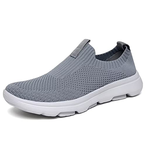 Puxowe Atmungsaktive Wanderschuhe für Herren, gestrickt, Schlupfschuh, Netzstoff, leichte Sneakers, Grau (grau), 48 EU Cover