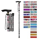 supregear Canne Pliante, Hauteur Réglable à 5 Niveaux Canne de Marche Légère Portable Bâtons de Voyage avec Dragonne et Poignée en T pour Personnes Âgées Handicapées Hommes Femmes, Floral Noir