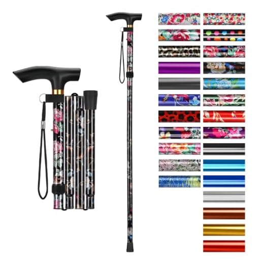 supregear Walking Stick - Adjustable Folding Walking Sticks for Women and Men - Lightweight Portable Collapsible Balancing Aid - Foldable Travel Cane for Ladies Elderly Adults, Black Floral