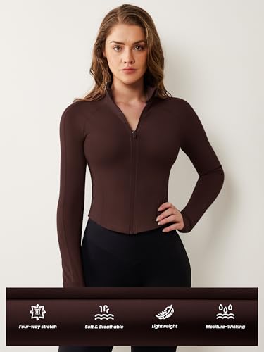 Image of AVGO Women's Workout Jacket Lightweight Zip Up Cropped Yoga Jackets Slim Fit Athletic Tops with Thumb Holes