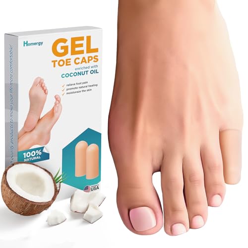 Image of Soft Gel Toe Caps with Healing Coconut Oil - 2 Reusable Pinky Toe Protectors for Ingrown or Missing Toenails, Corns, Calluses & Blister Relief