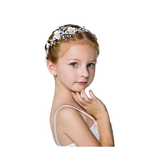 Fascia nozze per Capelli con Perline e Strass, Accessori per Capelli da Flower girl Fascia Argento Lavorati a Mano