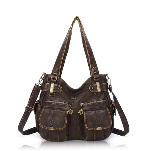 Image of Purses Women Handbags Large Double Zipper Multi Pocket Washed Shoulder Bags Purse with compartments Designer
