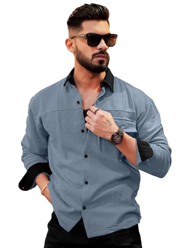 Image of Maniac Mens Solid Collared Neck Full Sleeve Biscuit and Black Cotton Shirt