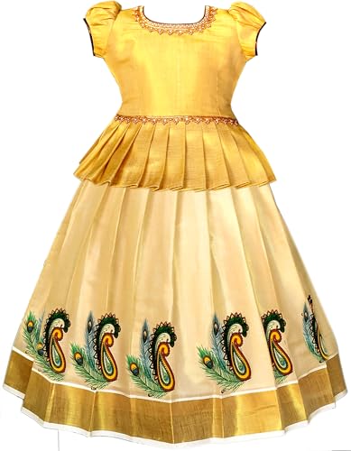 Image of Girl's Silk Readymade Traditional Lehenga Choli with-KERALP PATTU 4 colour