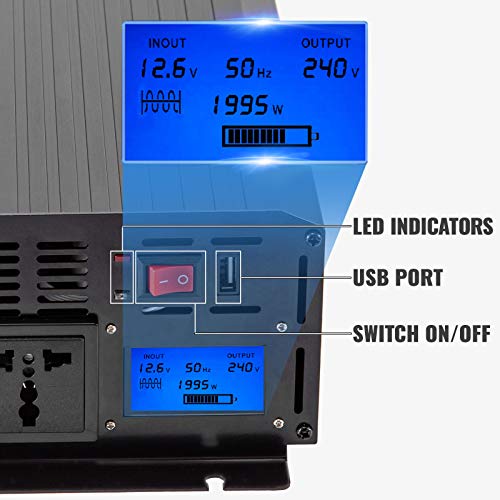 Onduleur Pur Sinus 2000W VEVOR avec écran LCD, haute performance et sécurité noire - 3