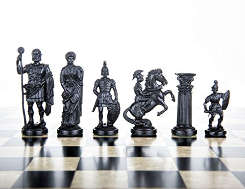 3 3/4" BLACK & WHITE Roman Legion Plastic Chess Pieces - felted