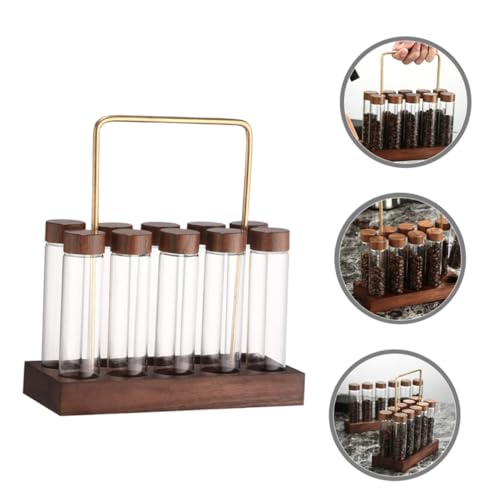 Contenedores de vidrio para café con base de madera herméticos miniatura 2