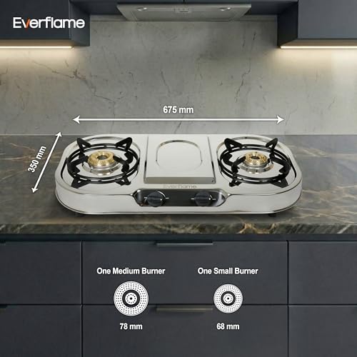 Image of Everflame Swift 2 Burner Gas Stove | Stainless Steel Body | Brass Burners | Gas Saver Technology | Manual Ignition | | Nylon Knobs | 360 Nozzle | 2 Years Manufacturer Warranty