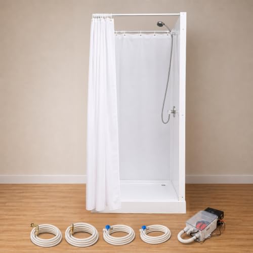 1 Ducha portátil interior con pared (28” x 28”) con conexiones miniatura 1