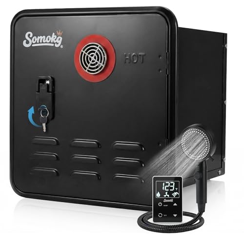 RV Tankless Water Heater 12V 65 000 BTU Propane Powered Instant Hot Water Includes 1515 Lockable Door & Remote Anti-Freeze & High Altitude CSA Certified for Safe Off-Grid Camping