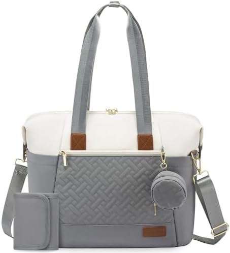 LOVEVOOK Diaper Bag Tote, Large Baby Tote Bag, Travel Diaper Tote for Mom and Dad with Changing Pad and First Aid Bag,Gray/Beige/Brown