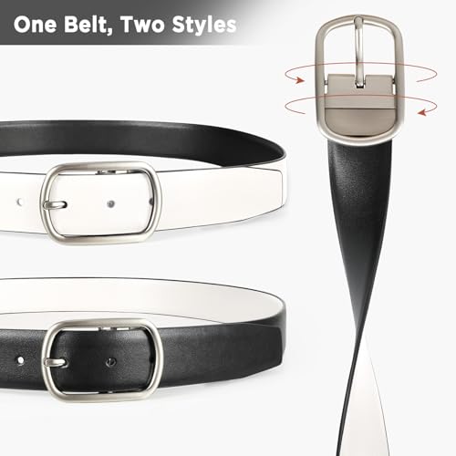 Two-in-One Reversible Leather Belt,Gold Buckle Dress Casual Belt3