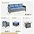 ovios 8 Pieces Patio Furniture Set with 30" Fire Pit Table, Outdoor Wicker Sofa with Comfy Cushions, All Weather High Back Rattan Couch Conversation Set, Denim Blue