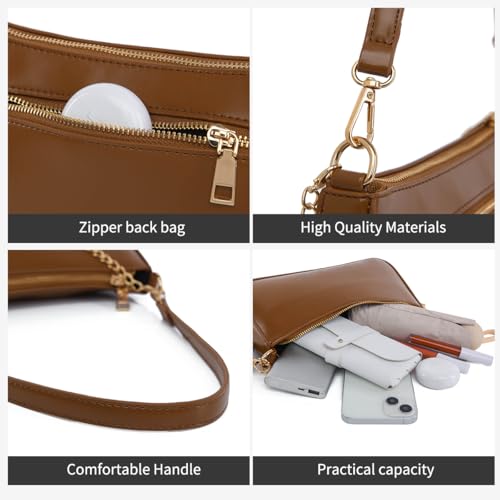 Image of Small Shoulder Bag for Women Mini Purse Retro Vegan Leather Hobo Purses Clutch Tote HandBags with Zipper Closure