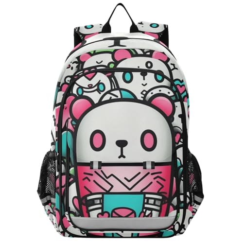 Sac à dos pour écolier résistant et confortable à motif pandas abstraits doodle