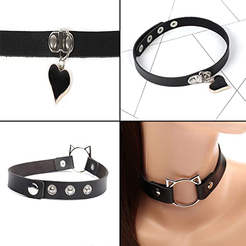 Floatdream 4 Stücke Halsband Damen, Lederhalsband Halskette Gothic, Damen Gothic Collar, für Männer und Frauen Halsverband, Valentinstagsgeschenk, Jubiläumsgeschenk(Schwarz)