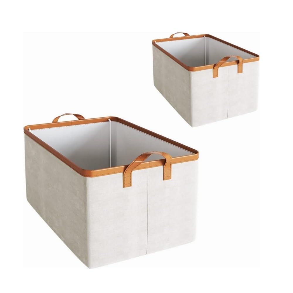 Aokraty 2 Pack Fabric Baskets Foldable Storage Bin,Canvas Storage Baskets with Metal Frame, Closet Baskets and Bins with Handles, Sturdy Foldable Storage Boxes for Organizing Clothing (35L )