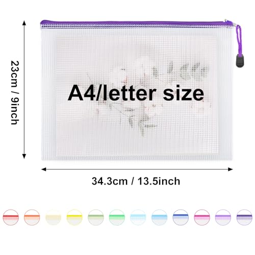Image of EOOUT 24pcs Mesh Zipper Pouch Bags A4 Document Bag, 13.5x9 Inches, Plastic Zip File Folders, Puzzles, Board Game Storage for Organizing Office Home
