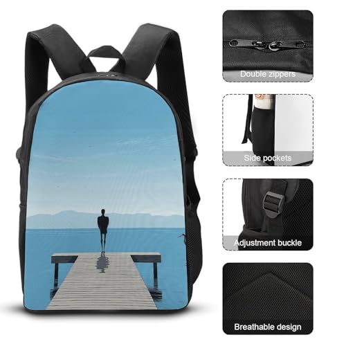 3 Piece Backpack for Women Men Lightweight Causal Daypack Shoulder Bag Set with Insulated Lunch Bag And Pencil Case Organizers Lonely Back3