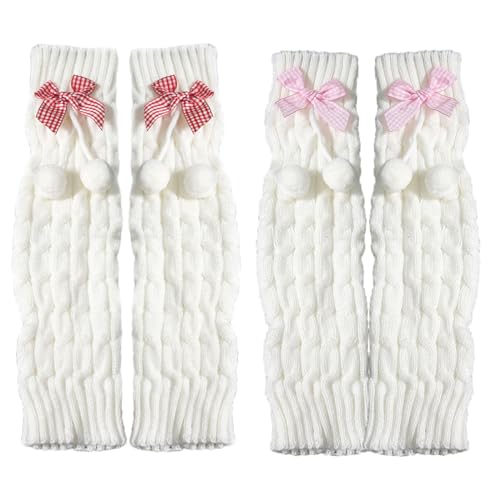 Image of Kawaii Leg Warmers with Bows, Ribbed Knitted Streetwear