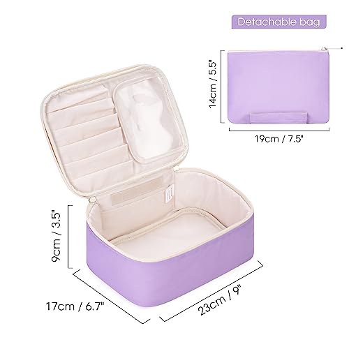 Image of Travel Makeup Bag Large Cosmetic Bag Make up Case Organizer for Women and Girls, Light Purple, Cosmetic Bag