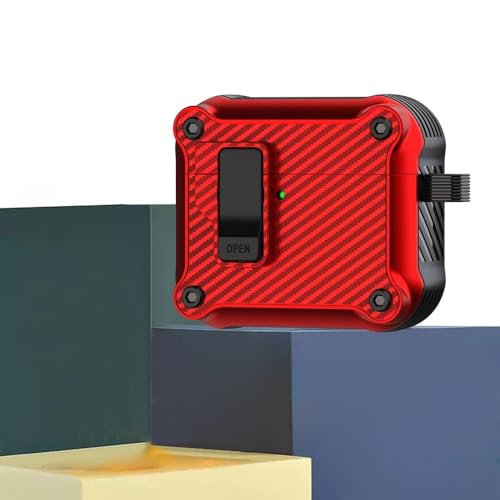 Coque silicone rigide antichoc AirPods 4 rouge avec mousqueton