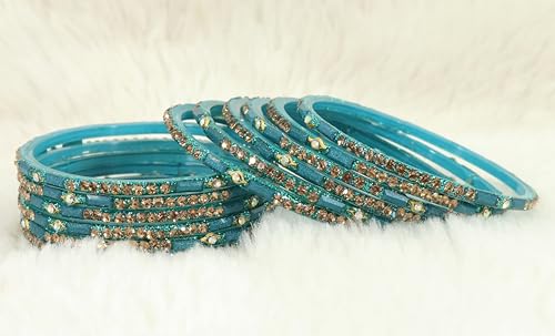 Glass Bangles Combo Set with Zircon Stone for Wedding & Party