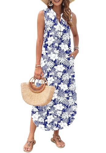 Image of AUSELILY Womens Summer Casual Maxi Dresses 2026 Sleeveless Long Beach Dresses V Neck Loose Sundresses with Side Split Pockets