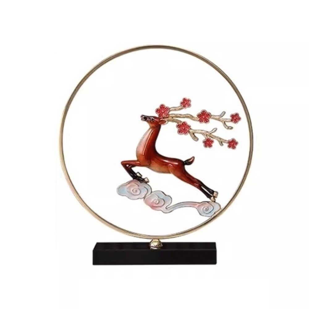 zhuyanbo007 Desk Statue, Pure Copper Plum Blossom Deer Ornament Creative Living Room Desktop Decoration(Red,S)
