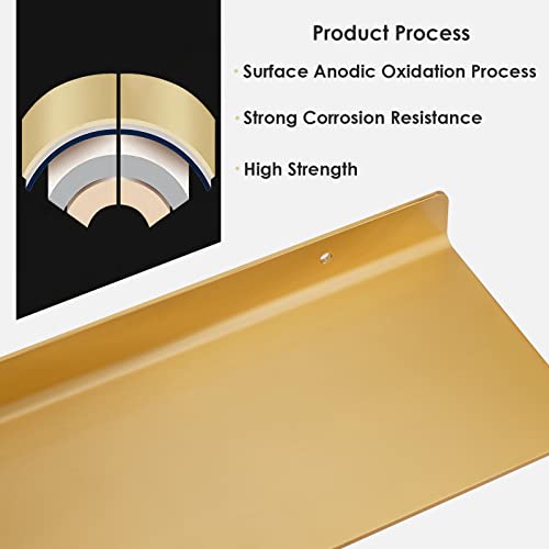 Veefos Small Gold Floating Shelves 11.6 Inch, Set Of 2 Bathroom Shelves Organizer Wall Mount, Sturdy Metal Display Wall Shelf For Speakers Plants, Home Decor Bedroom Living Room Kitchen Office #TOP5